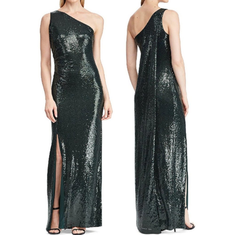 Ralph Lauren Sequin One-Shoulder Formal Gown | Size 16